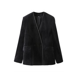 SKLS016 Order online to order loose velvet women's blazer, design trim V-neck business blazer, suit supplier velvet blazer   boxy blazer SKLS016 Order online to order loose velvet women's blazer, design trim V-neck business blazer, suit supplier velvet blazer   boxy blazer
